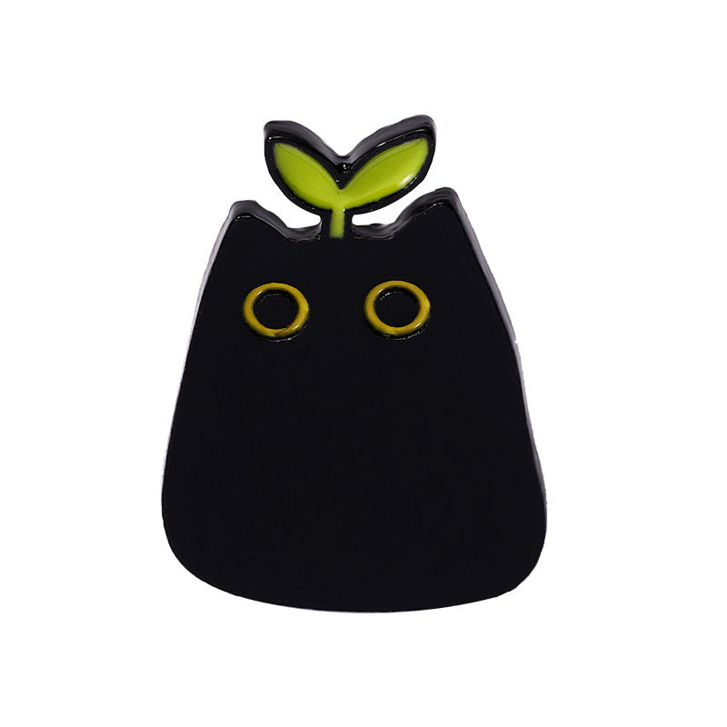 Pin's Broche Email | Chats feuille sur la tête | Chaton Mignon | Kawaii | Fun | Humour