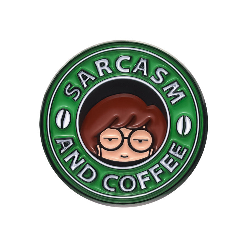 Pin's Broche Email | Sarcasm and Coffee | Starbucks Humour | Amoureux des jeux mots | Kawaii | Fun Badge