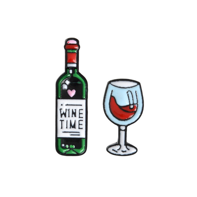 Lot de 2 Pin's Broche Email | Vin et Verre Vin | Humour | Kawaii Mignon