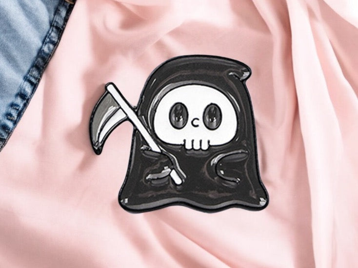 Pin's Broche Email | Halloween Squelette Faucheur Fantome | Kawaii | Mignon Dessin Animé