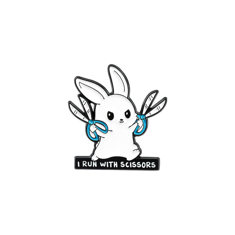 Pin's Broche Email | Lapin Ciseaux | Mains d'argent | Humour | Kawaii | Mignon | Lapin