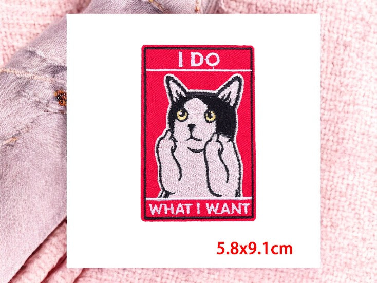 Tissu Broderie | Patch Ecusson Thermocollant Chat Doigt Honneur | Humour | Dessin Animé Mignon | Kawaii I do What I Want
