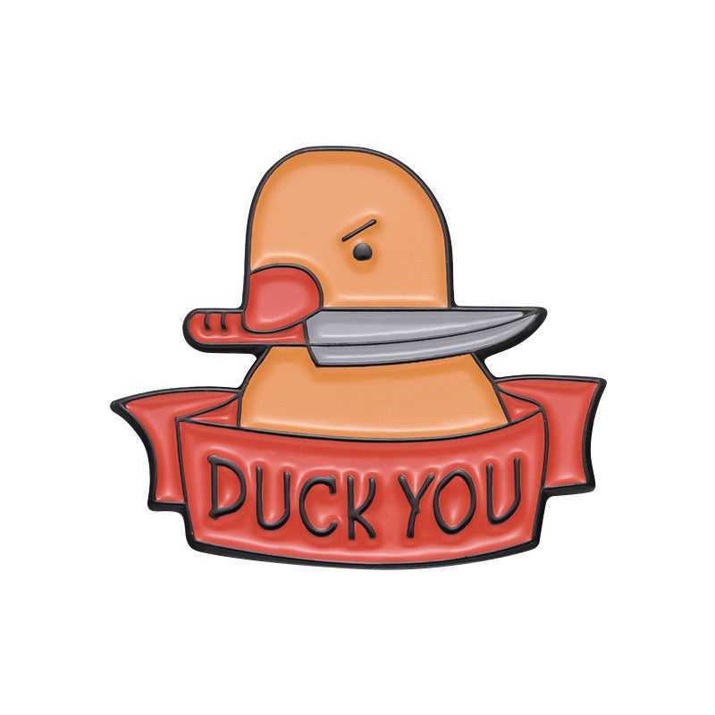Pin's Broche Email | Canard Poussin Couteau | Duck You | Humour | Kawaii | Mignon
