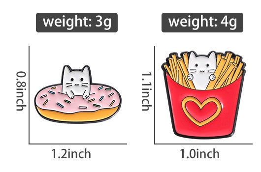 Pin's Broche Email | Chat Frites ou Donuts | Fast Food | Amoureux des Chats | Kawaii | Fun | Humour