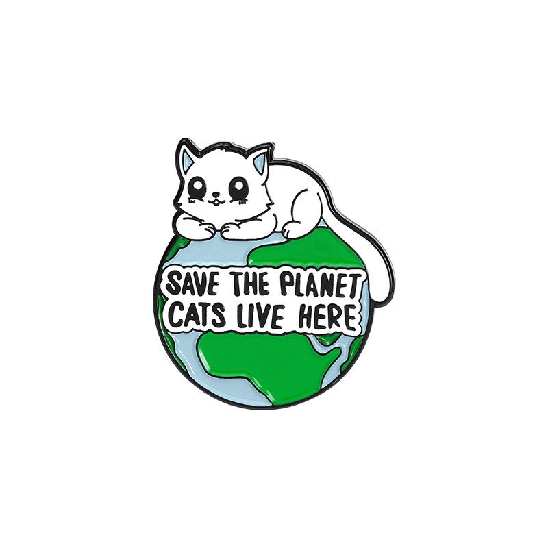 Pin's Broche Email | Chat Amoureux des Chats | Save the Earth | Sauver Planète | Deforestation | Kawaii | Fun | Humour