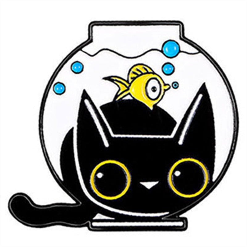 Pin's Broche Email | Chat Aquarium | Chat Noir | Humour Dessin Animé | Kawaii | Fun