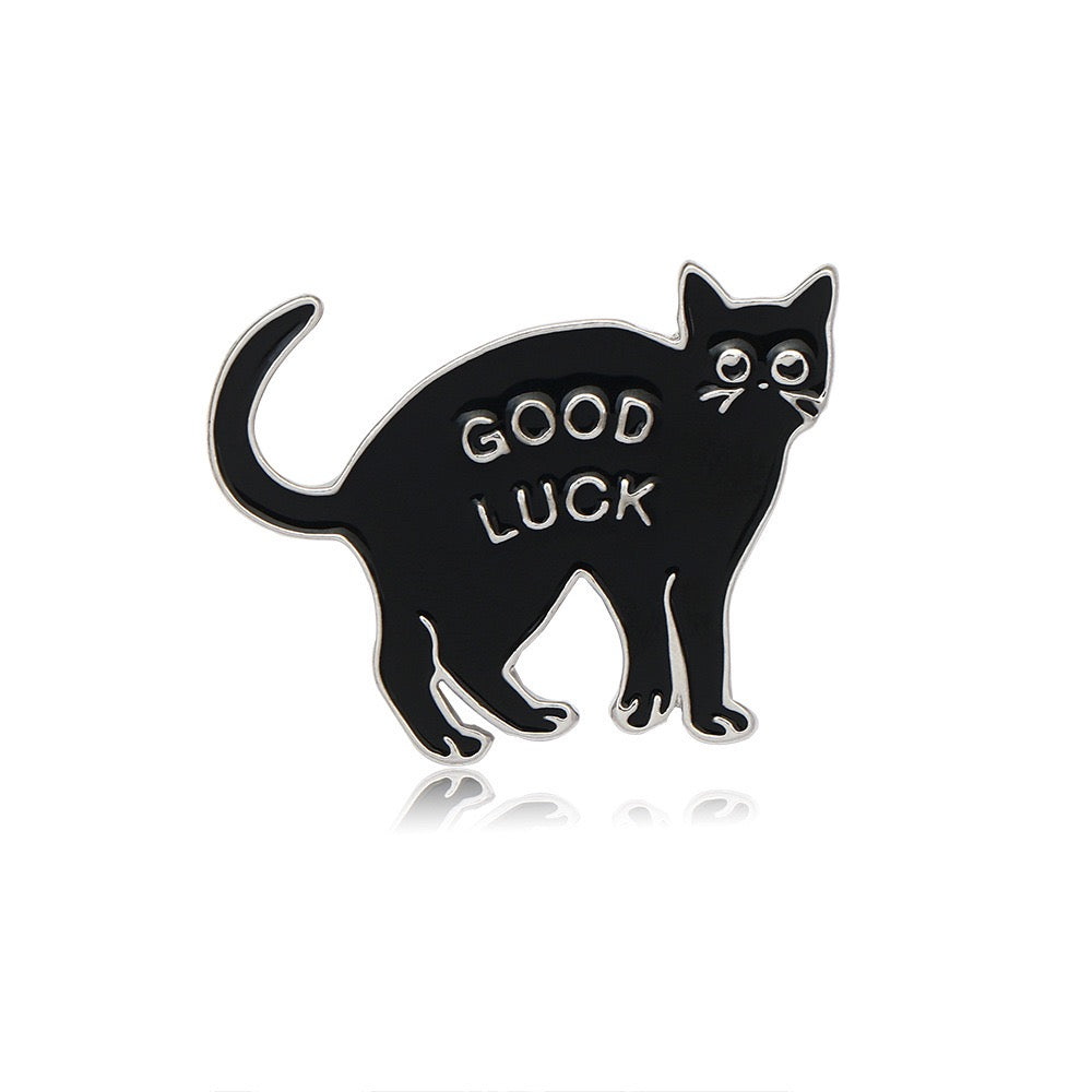 Pin's Broche Email | Bonne Chance | Chat Noir | Humour Dessin Animé | Kawaii | Fun