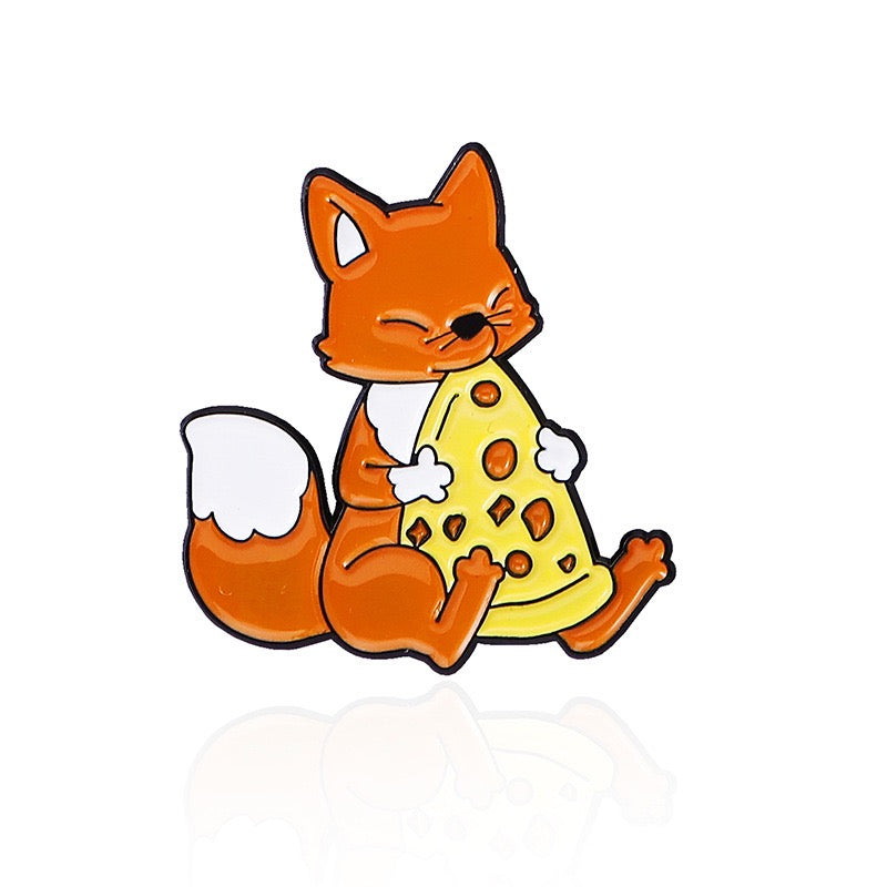 Pin's Broche Email | Renard à table ou Mange Pizza | Cute | Mignon | Kawaii | Fun | Humour
