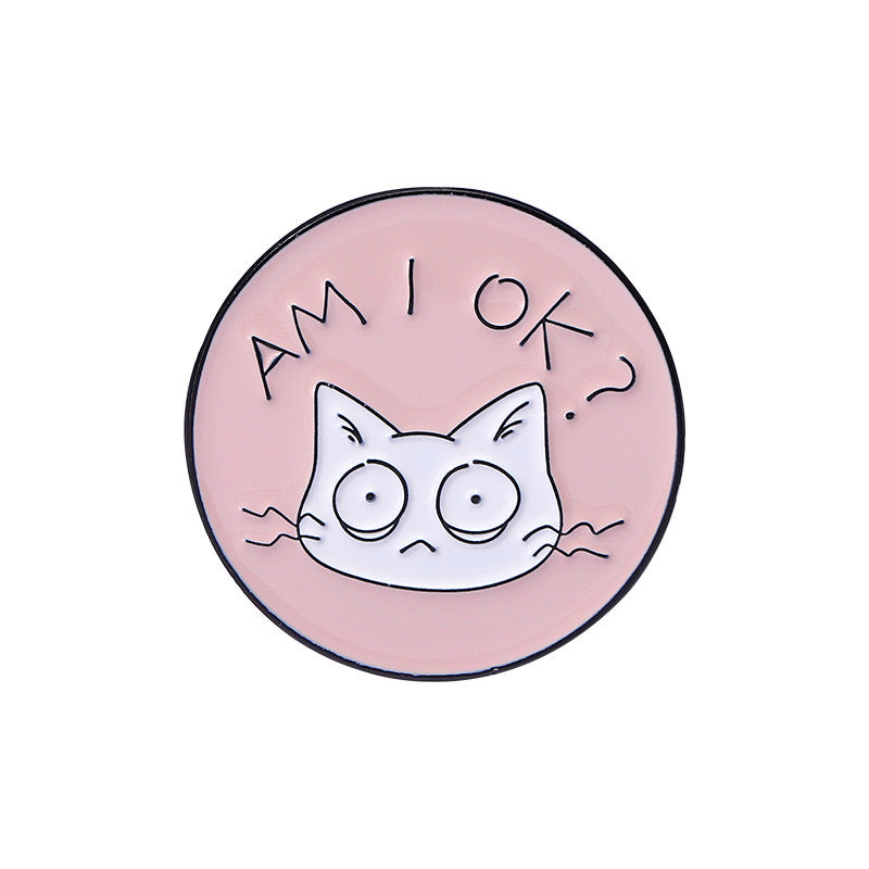 Pin's Broche Email | Am I Ok | Est ce que je vais bien ? | Kawaii | Fun | Humour Mignon Chat Rose