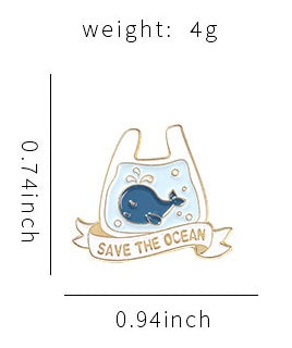 Pin's Broche Email | Save the Ocean | Baleine Océan | Sac Plastique | Kawaii | Fun | Humour