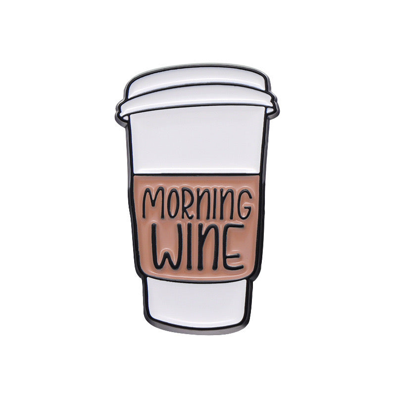 Pin's Broche Email | Thermos de Café | Coffee | Morning Wine | Mignon |Kawaii | Fun | Humour