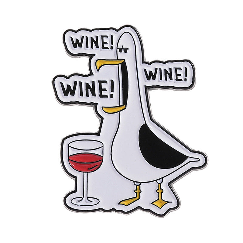 Pin's Broche Email | Canard Wine Wine Wine | Vin | Humour | Mignon | Fun | Kawaii