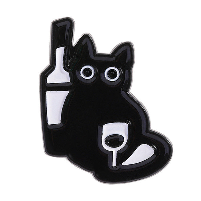 Pin's Broche Email | Chat Verre de Vin | Chat | Cute Mignon | Humour Fun Amoureux de Vin | Kawaii