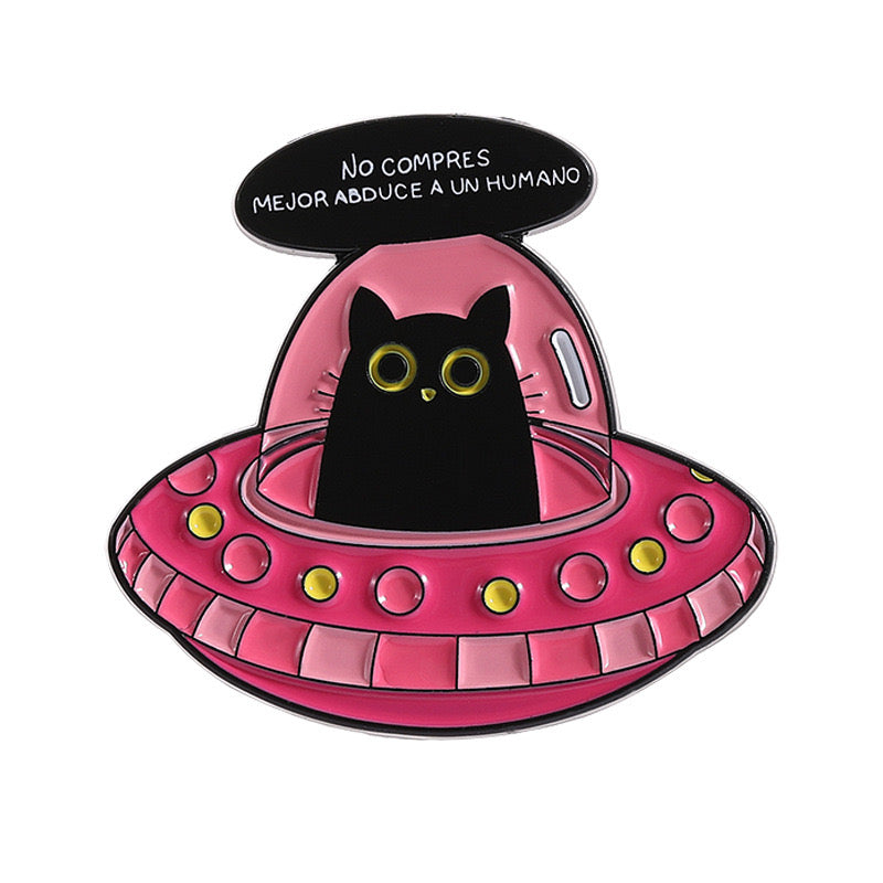 Pin's Broche Email | Chat Extra Terrestre Ovni Soucoupe Volante | Kawaii | Humour Fun Amoureux des Chats Dessin Animé