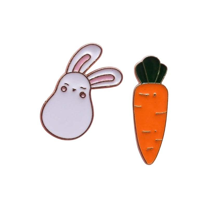 Lot de 2 Pin's Broche Email | Carotte & Lapin | Mignon | Kawaii | Fun