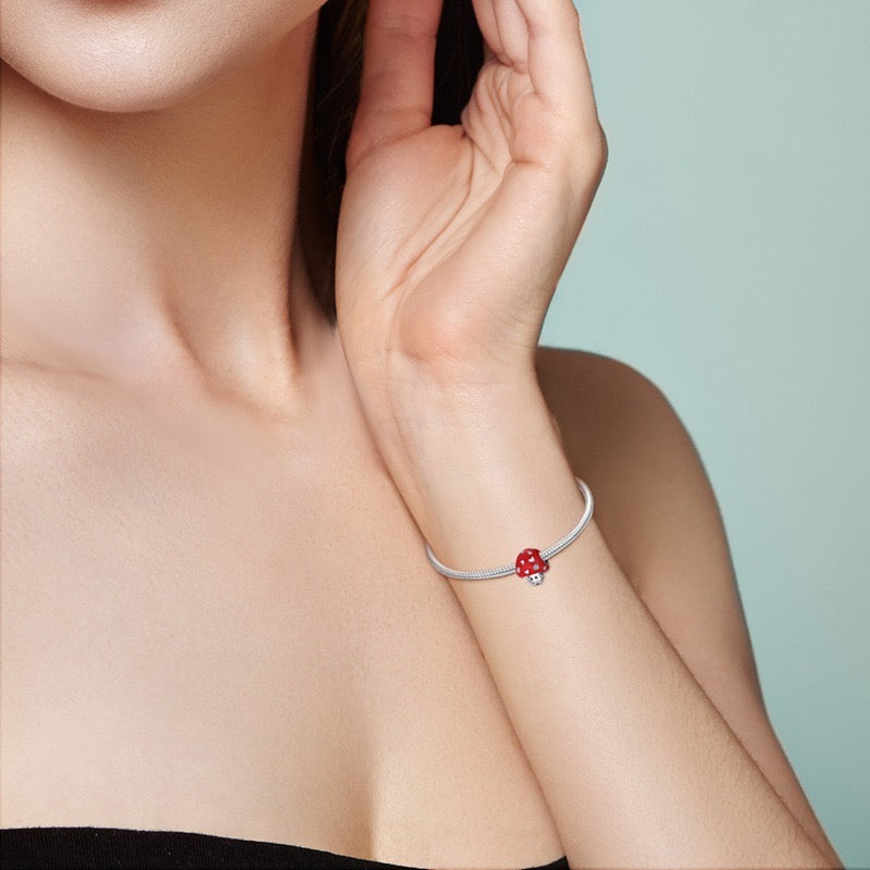 Halsketten- oder Armbandanhänger | Charms | Roter süßer kleiner Pilz Kawaii | Silber 925