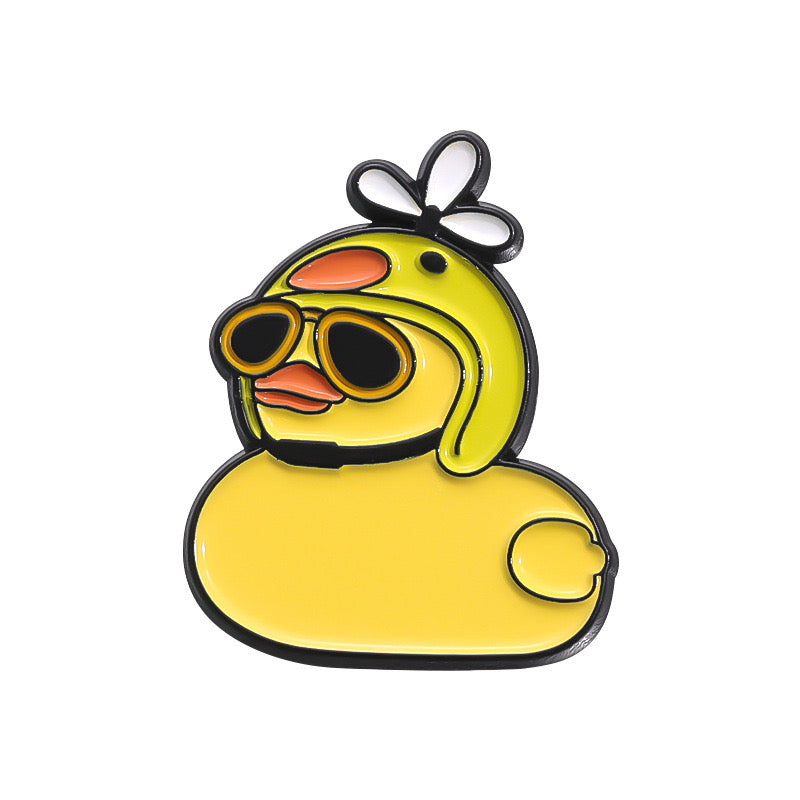 Pin's Broche Email | Canard Casque Fleur | Mignon | Kawaii | Fun | Humour