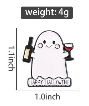 Pin's Broche Email | Fantôme Verre et Bouteille Vin | Fantome | Cute Mignon | Humour Fun Halloween Horreur | Kawaii