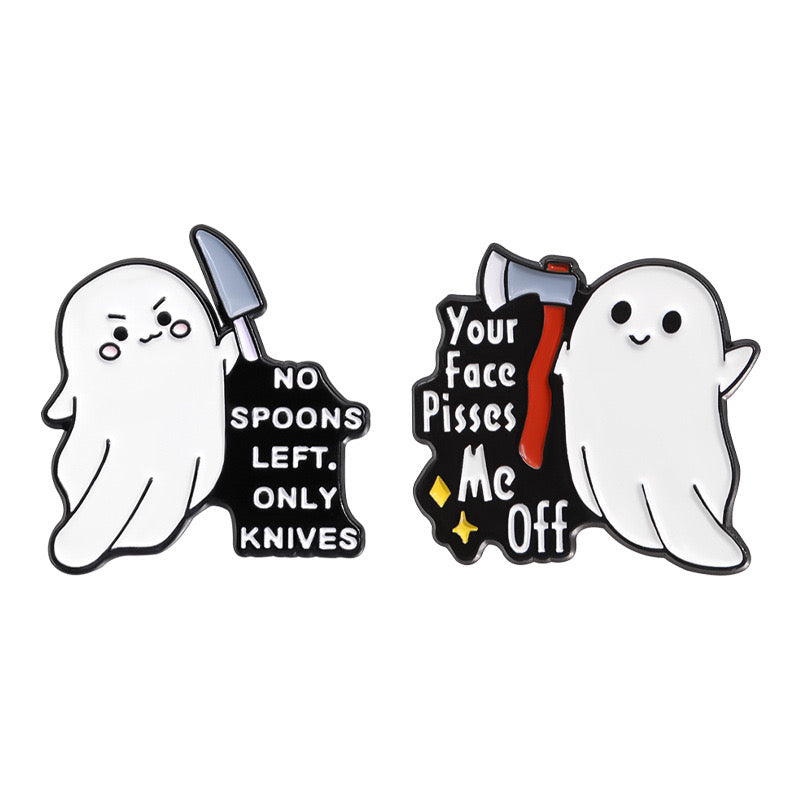 Pin's Broche Email | Fantôme Couteau ou Hache | Fantome | Cute Mignon | Humour Fun Halloween Horreur | Kawaii
