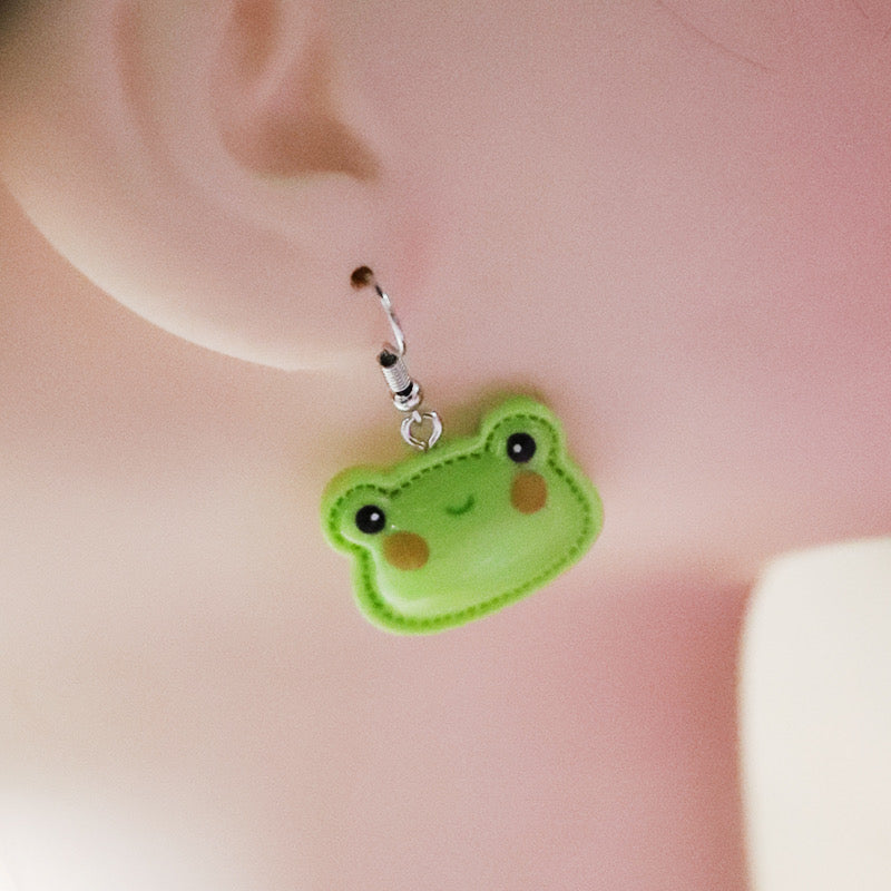 Boucles Oreilles | Pendants d'oreilles | Grenouille | Kawaii | Mignon Résine