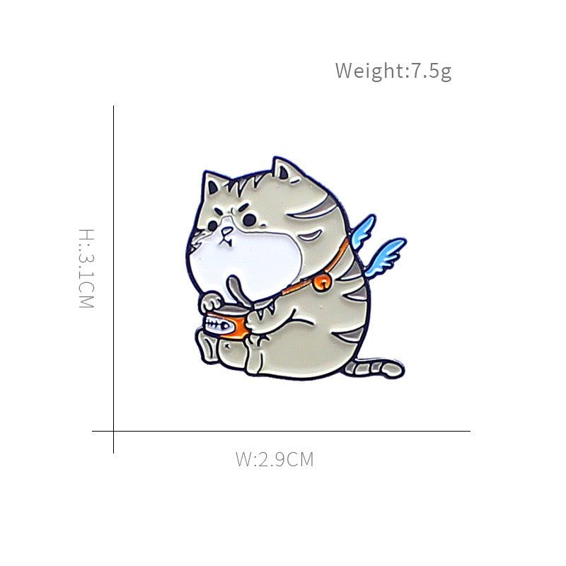Pin's Broche Email | Chat Boite de conserve | Amoureux des Chats | Humour Dessin Animé | Kawaii | Fun