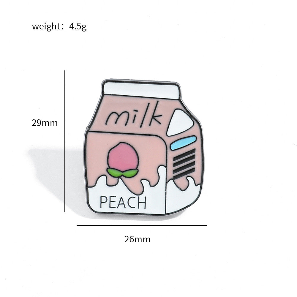 Pin's Broche Email | Brique Lait Peach Milk | Brique Lait Vert Thé Vert Milk | Boisson Sucrée | Lait | Mignon Rose ou Vert | Kawaii