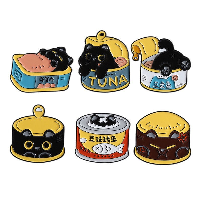 Pin's Broche Email | Chat Boite de conserve | Amoureux des Chats | Humour Dessin Animé | Kawaii | Fun