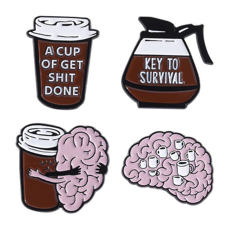 Pin's Broche Email | Amoureux de Café | Coffee | 100% Café | Mignon |Kawaii | Fun | Humour