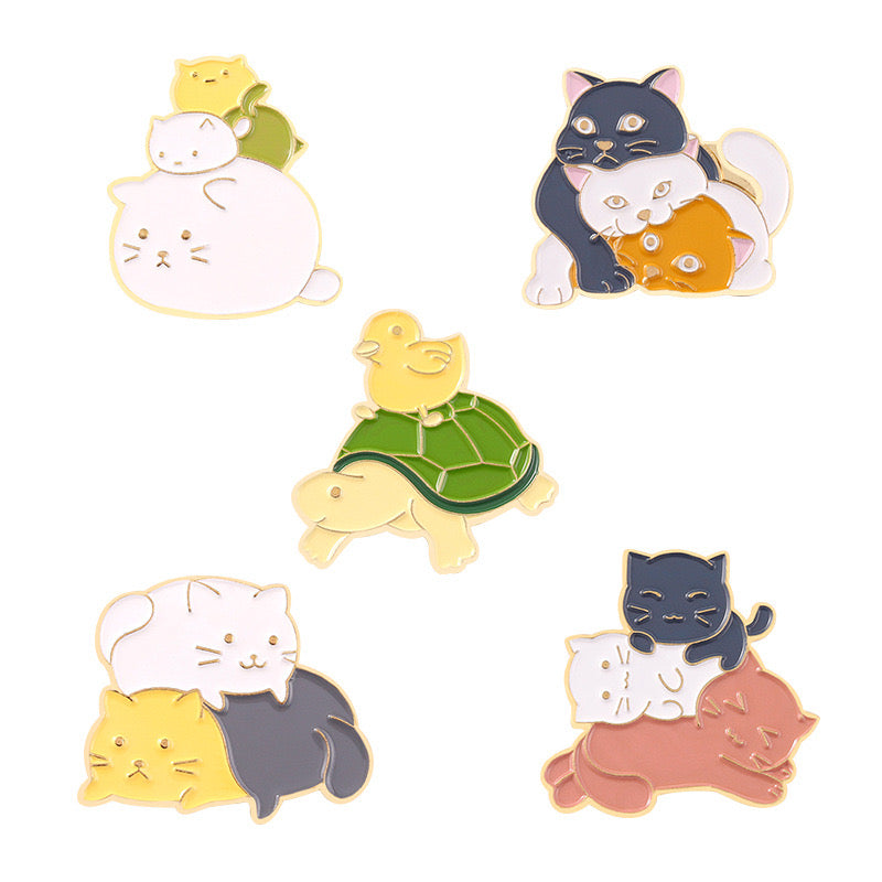 Pin's Broche Email | Animaux Empilées | Pile de chat, Tortue, Poussin | Kawaii | Fun | Humour