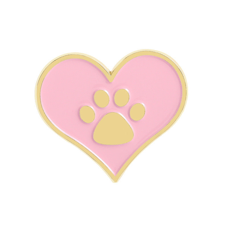 Pin's Broche Email | Coeur Rose | Pate de Chien ou Chat | Animaux de compagnie | Kawaii