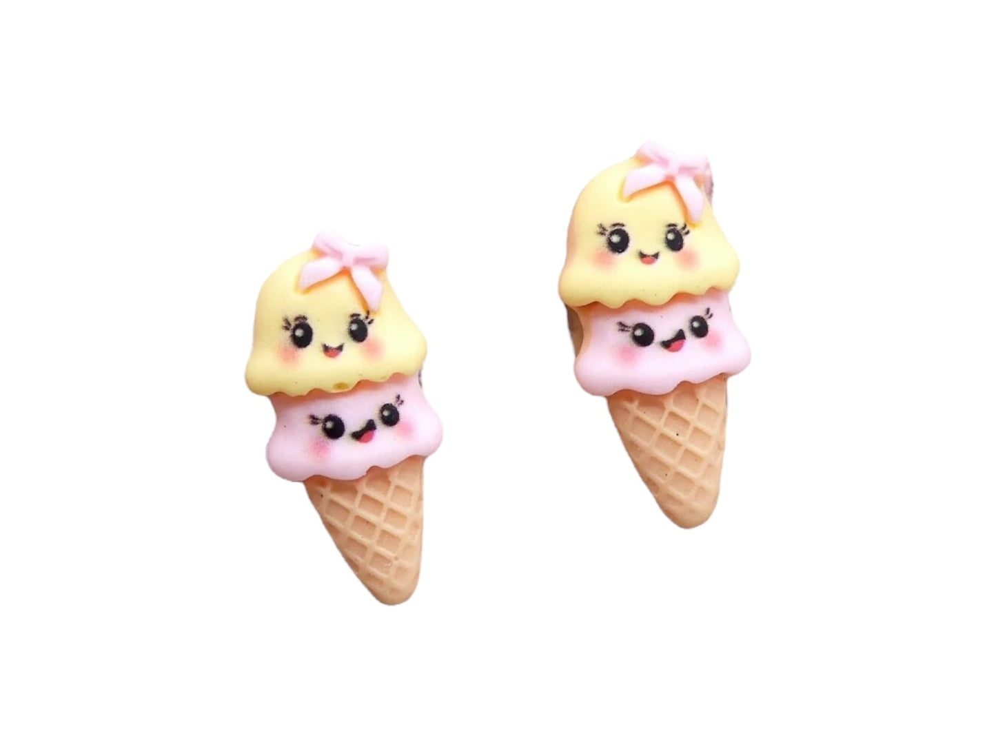 Boucles d'oreilles | Cornet de Crème Glacée avec Visage | Ice Cream | Crème Glacée Kawaii
