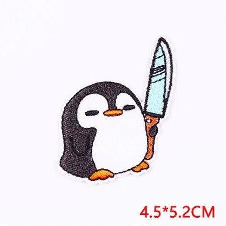 Embroidery Fabric | Penguin Knife Iron-on Patch | Humor | Cute Cartoon | Kawaii