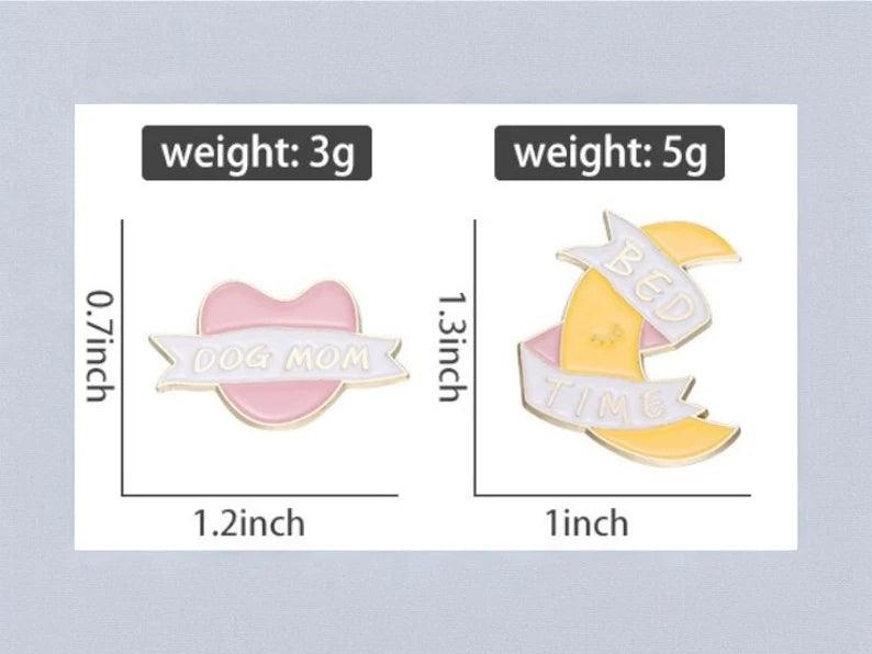 Pin's Broche Email | Dog Mom Coeur | Bed Time Lune | Kawaii Couleurs Pastel | Fun | Humour