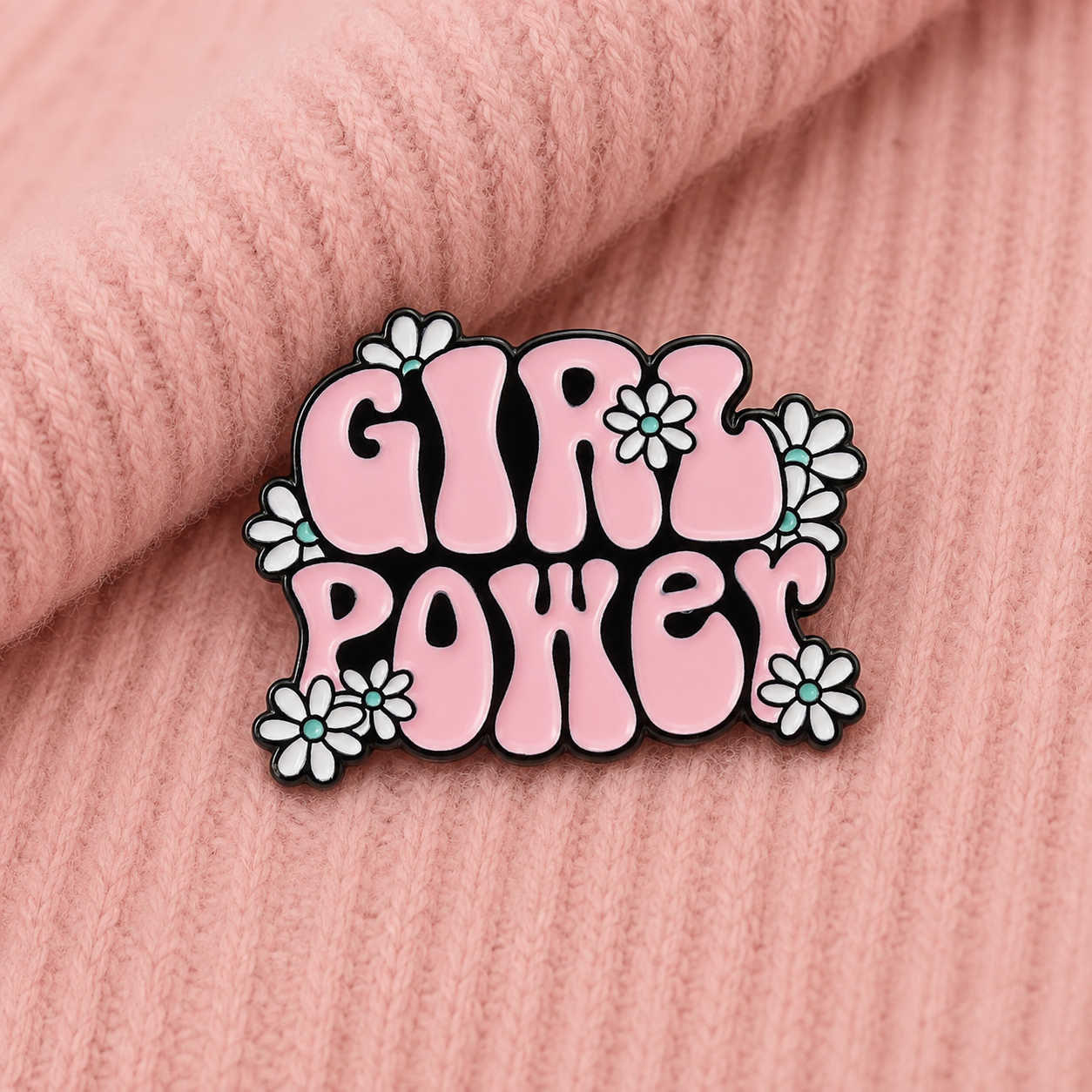 Pin’s féministe Girl Power rose | Pin fleuri kawaii