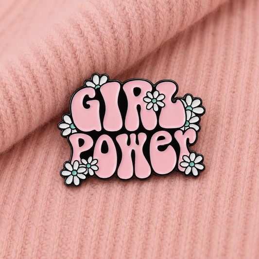 Pin’s féministe Girl Power rose | Pin fleuri kawaii