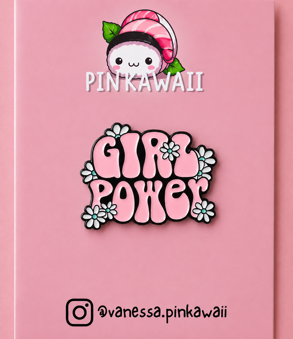 Pin’s féministe Girl Power rose | Pin fleuri kawaii