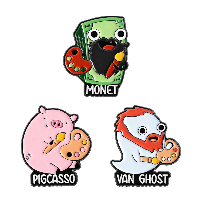 Pin's Broche Email | Cochon Fantome Billets Peintre Mignon Kawaii | Kawaii | Animal Dessin Animé Humour