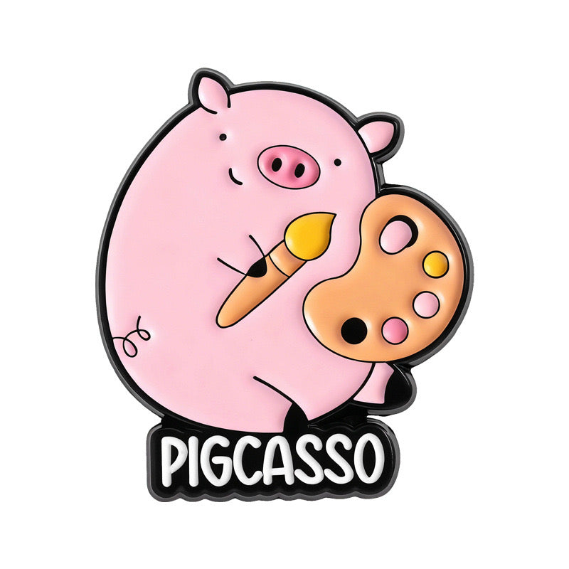 Pin's Broche Email | Cochon Fantome Billets Peintre Mignon Kawaii | Kawaii | Animal Dessin Animé Humour