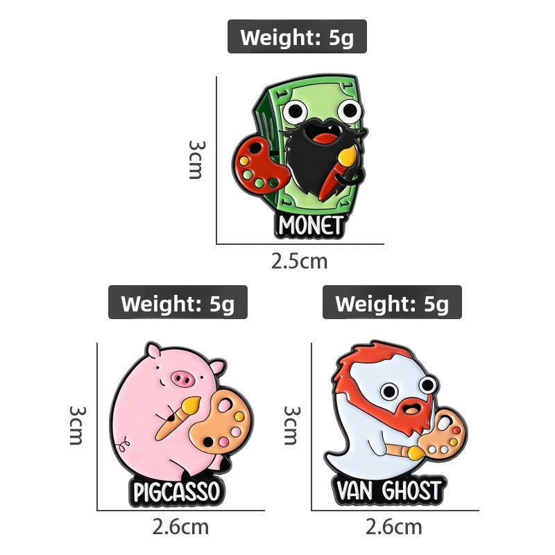 Pin's Broche Email | Cochon Fantome Billets Peintre Mignon Kawaii | Kawaii | Animal Dessin Animé Humour