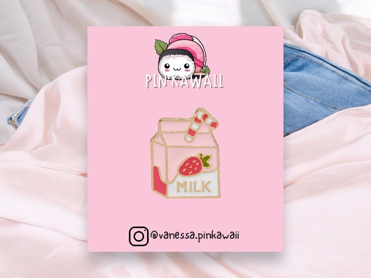 Pin's Broche Email | Brique Lait Fraise Milk | Boisson Sucrée | Lait | Mignon Rose | Kawaii