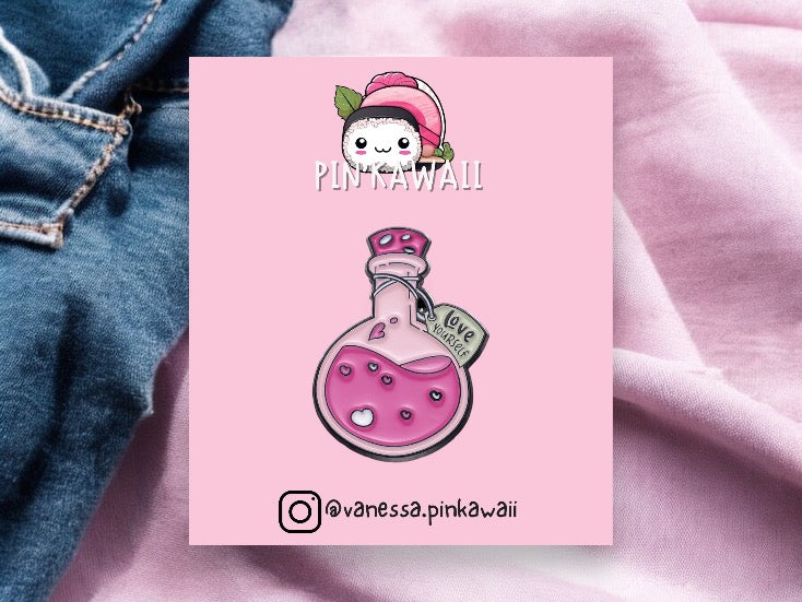 Pin's Broche Email | Fiole d'Amour | Potion Magique | Sérum d'amoureux | Sorcier | Kawaii