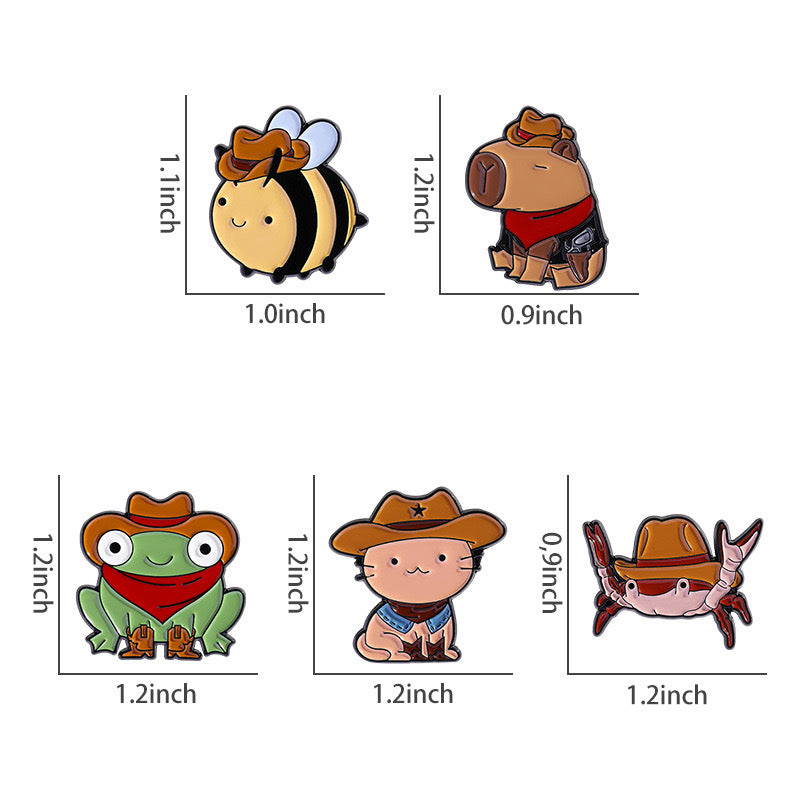 Pin's Broche Email | Mignon Chapeau CowBoy | Grenouille Cappy Chat Abeille Crabe | Kawaii | Fun | Mignon Dessin Animé