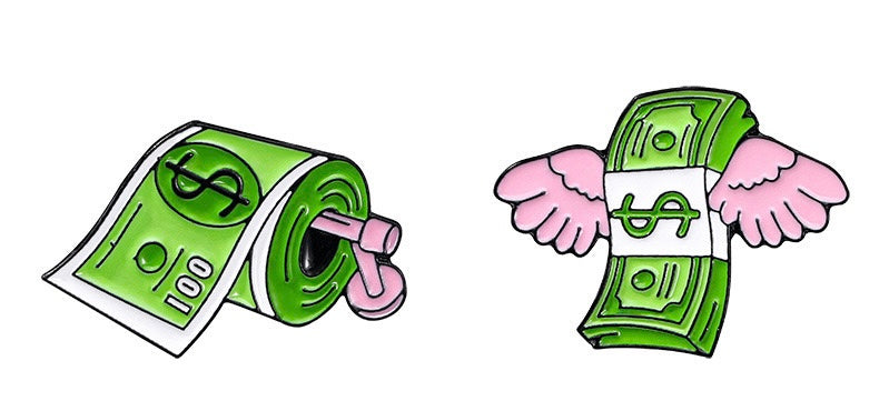 Pin's Broche Email | Liasse de Billet | Argent Monnaie | Humour | Kawaii | Mignon Papier Toilette ou Ailes ange