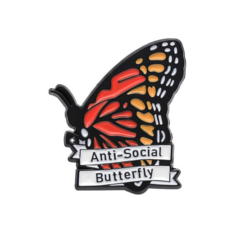 Pin's Broche Email | Papilon Anti Social | Cute | Mignon | Kawaii | Fun | Humour