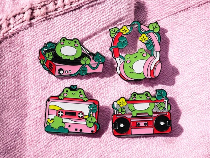 Pin's Broche Email | Mignon Grenouille Musique | Kawaii | Fun Humour Amoureux des Grenouilles