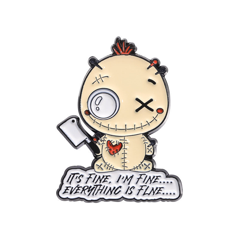 Pin's Broche Email | Poupée Vaudou Couteau I'm Fine | Humour | Mignon | Fun | Kawaii