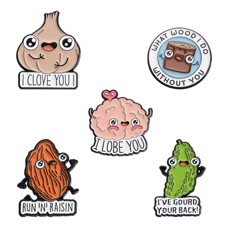 Pin's Broche Email | Légumes Bois Cerveau Raisin Sec Cornichon | Jeu de mot | Kawaii | Fun | Humour