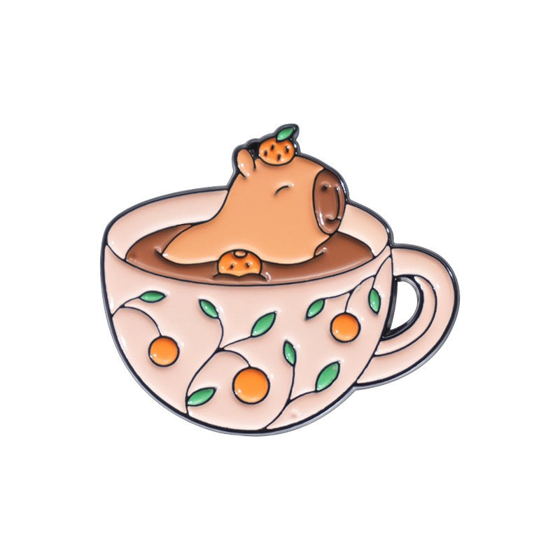 Pin's Broche Email | Mignon Tasse de Thé | Grenouille Cappy Poussin Chat Fantôme | Kawaii | Fun | Mignon Dessin Animé