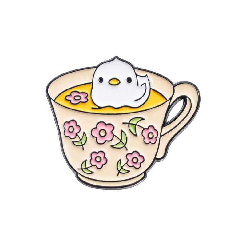 Pin's Broche Email | Mignon Tasse de Thé | Grenouille Cappy Poussin Chat Fantôme | Kawaii | Fun | Mignon Dessin Animé