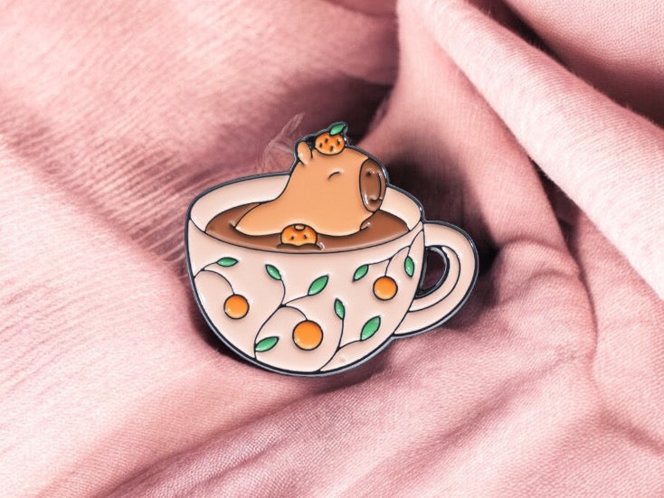 Pin's Broche Email | Mignon Tasse de Thé | Grenouille Cappy Poussin Chat Fantôme | Kawaii | Fun | Mignon Dessin Animé